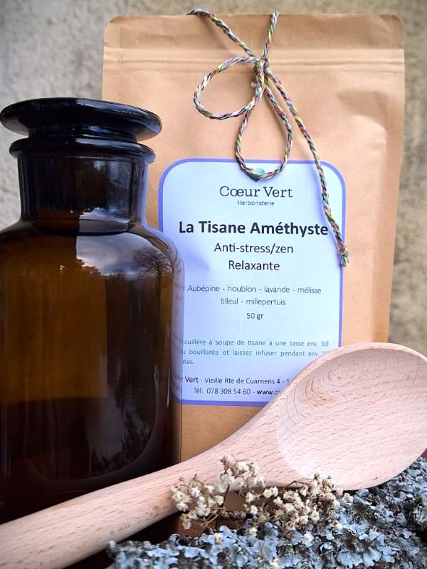 tisane amethyste -relaxante - zen -herboristerie - Morges Cossonay - Coeur vert - Béatrice Rabory